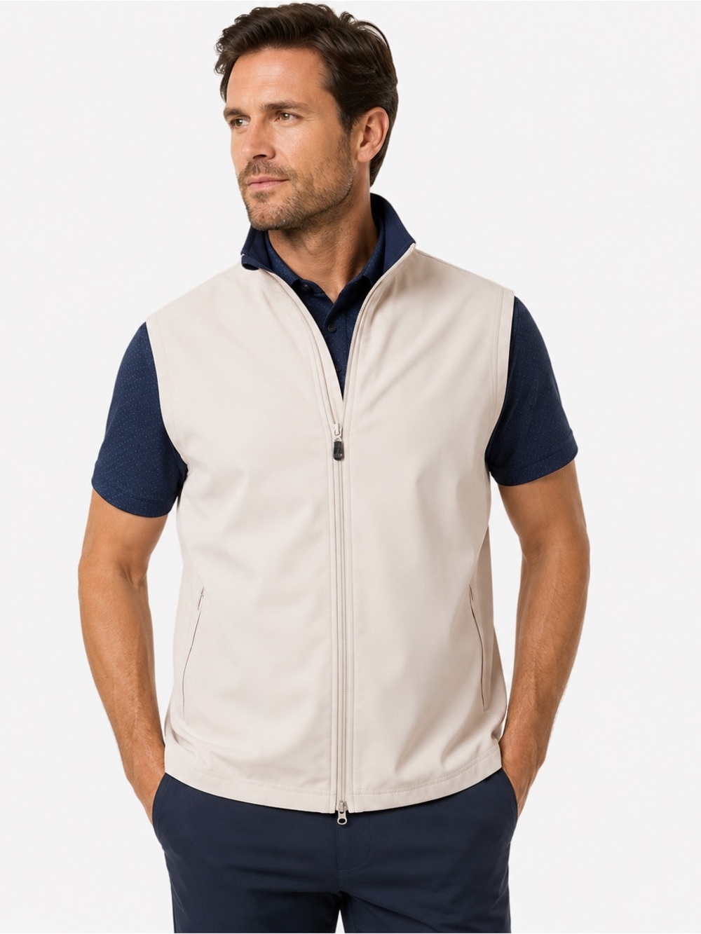 Ashworth Weather Systems Water Resistant Stretch Golf Vest XL Beige Full Zip